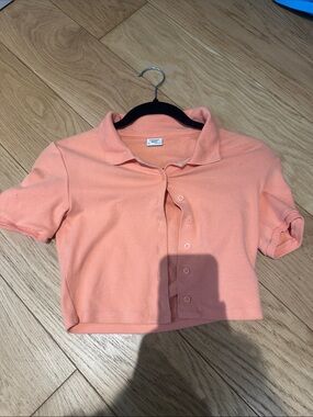 Kids Cropped Polo Top in Peach